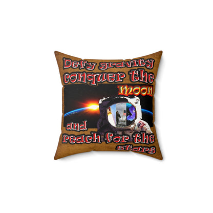 defy conquer reach - Faux Suede Square Pillow - (dichromatic brown papyrus)