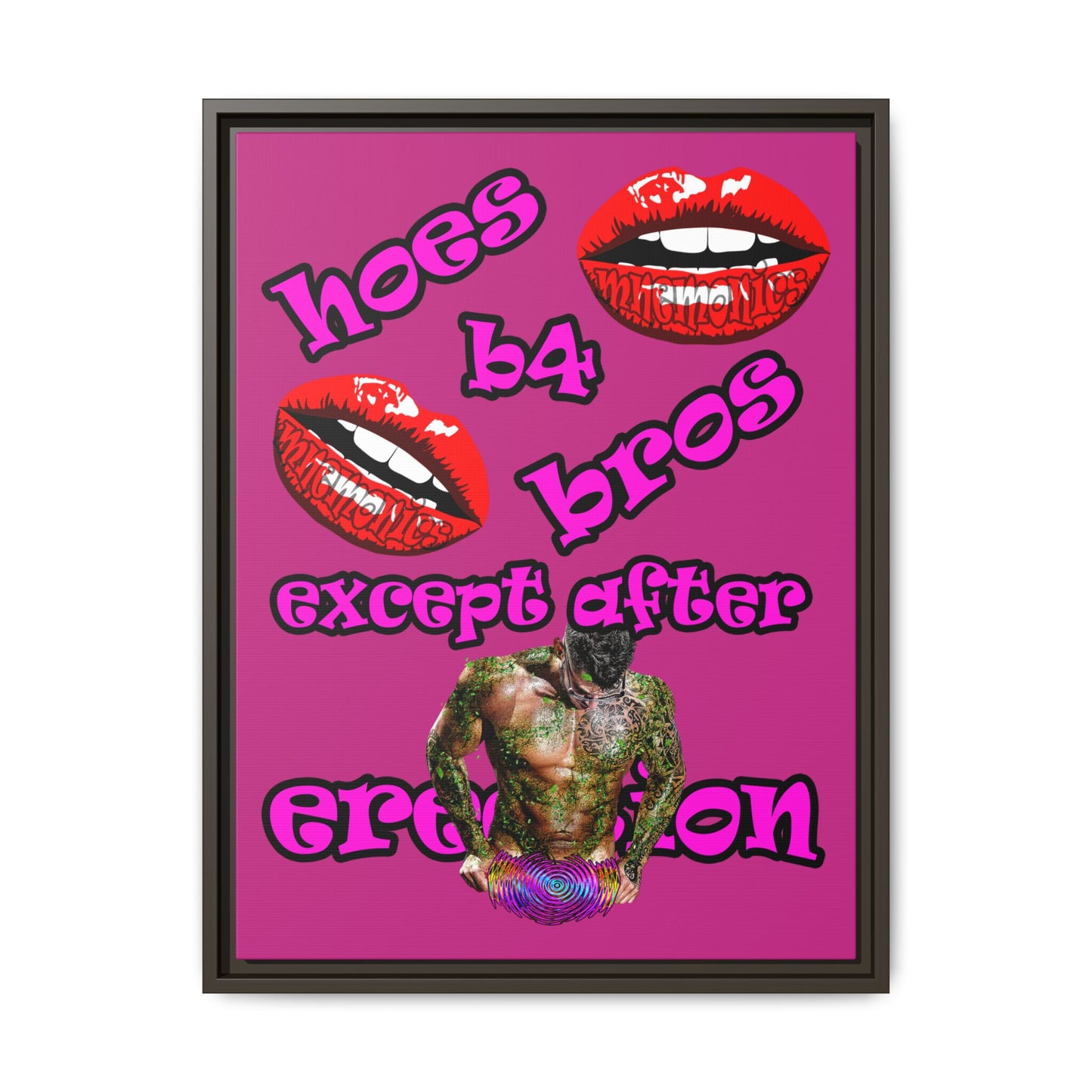 hoes b4 bros - framed canvas art (pink)