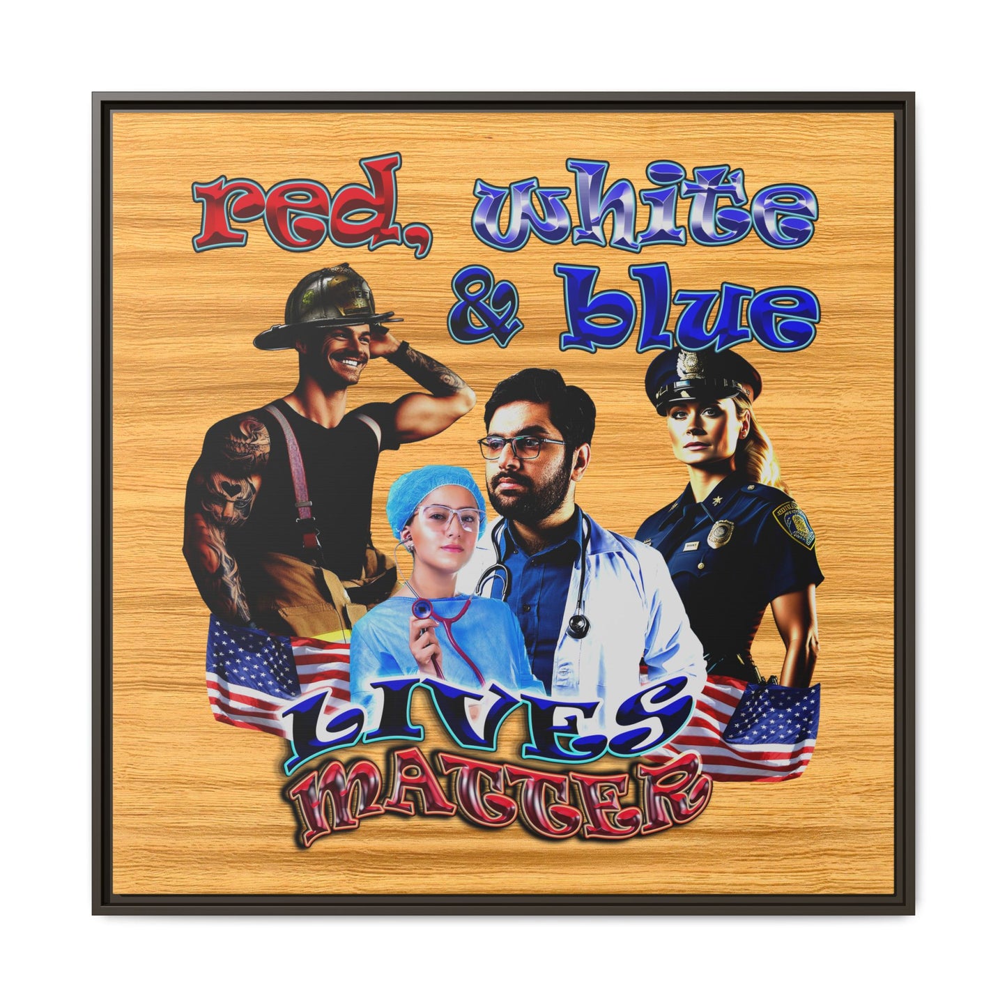 rw&b lives matter - framed canvas art (butterscotch wood finish)