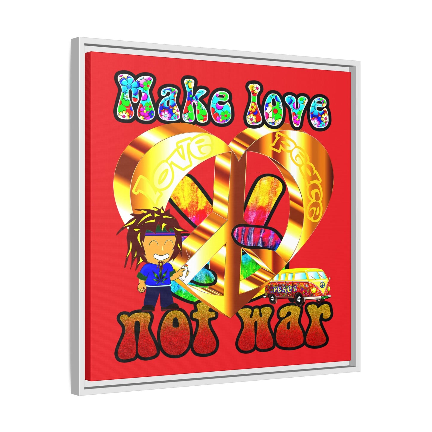 love peace - framed canvas art (red)