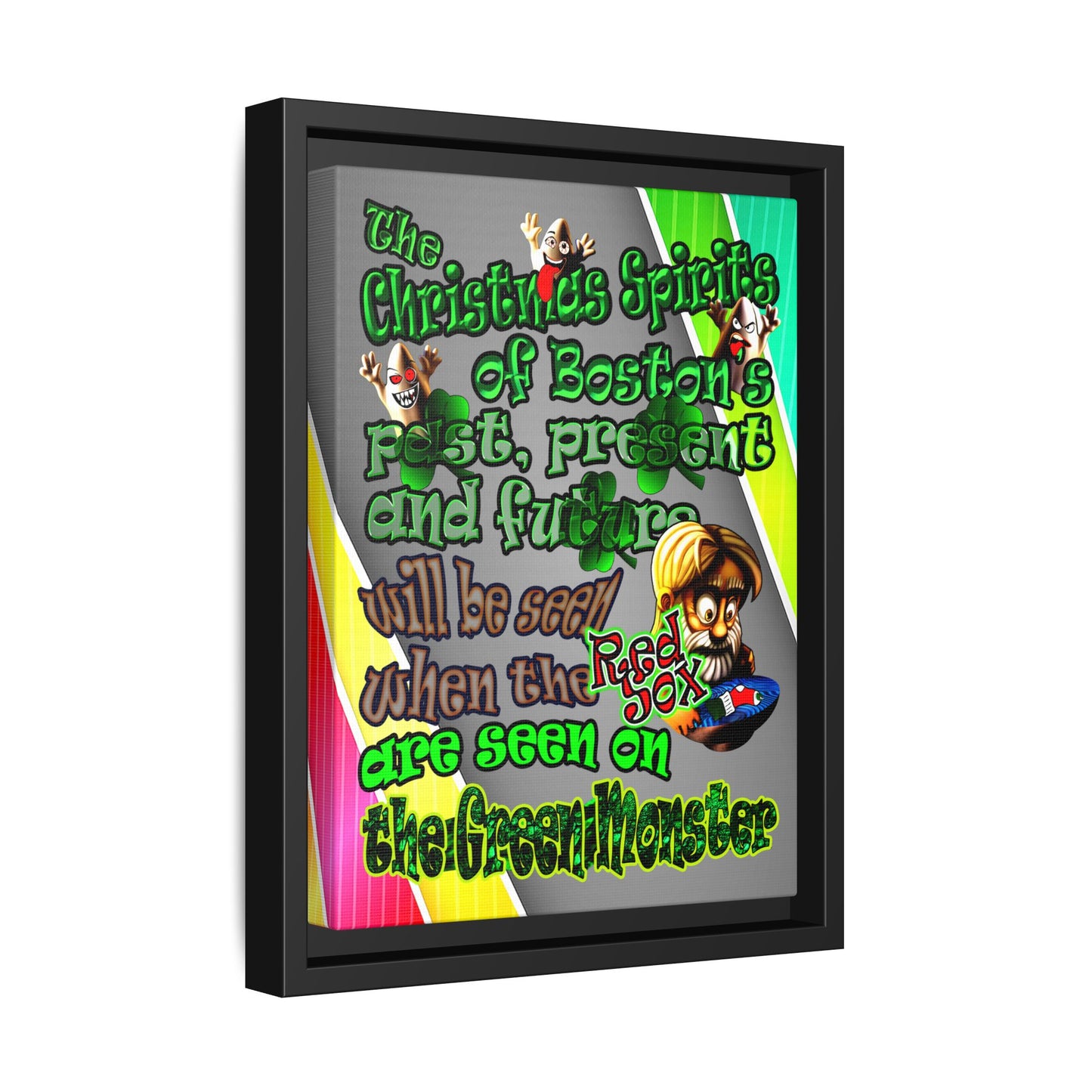 christmas spirits of boston - framed canvas art (rainbow split)