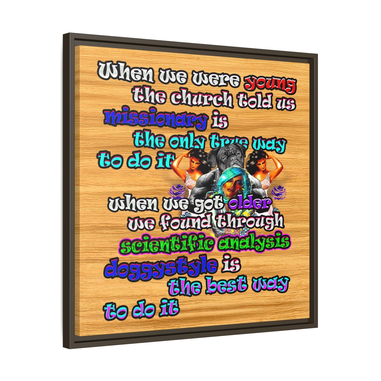 doggystyle - framed canvas art (butterscotch wood finish)