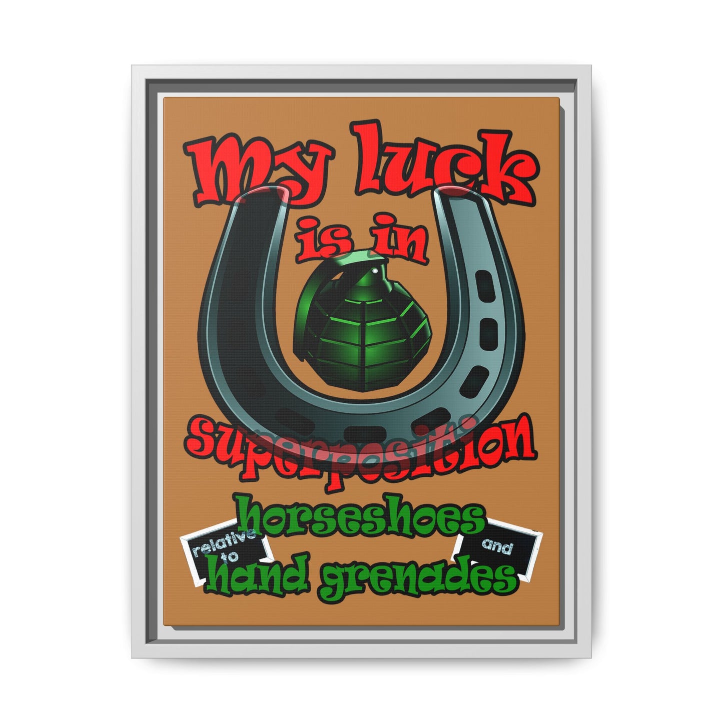 my luck - framed canvas art (light brown)