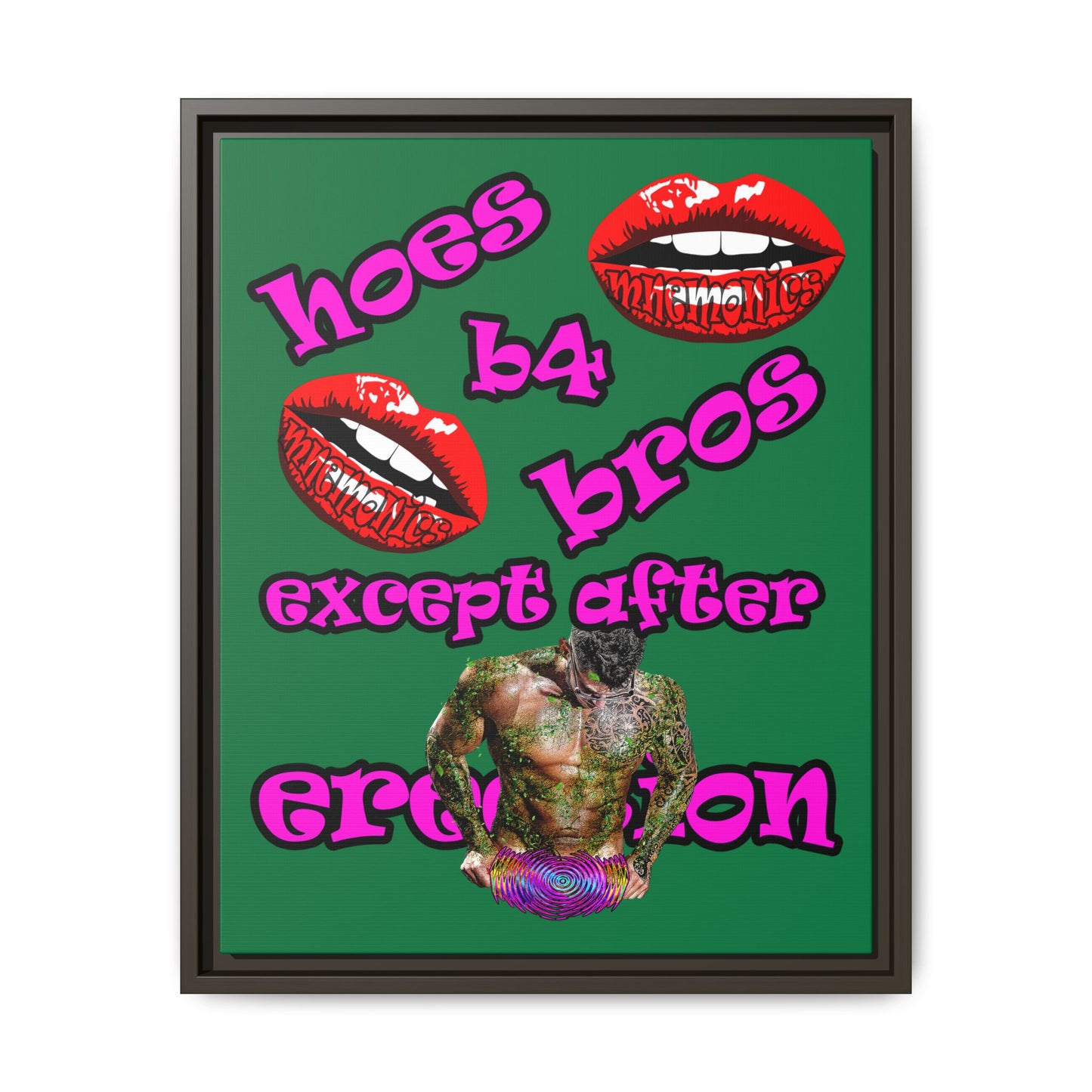 hoes b4 bros - framed canvas art (dark green)
