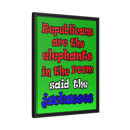 donkeys and elephants - framed canvas art (logo green)