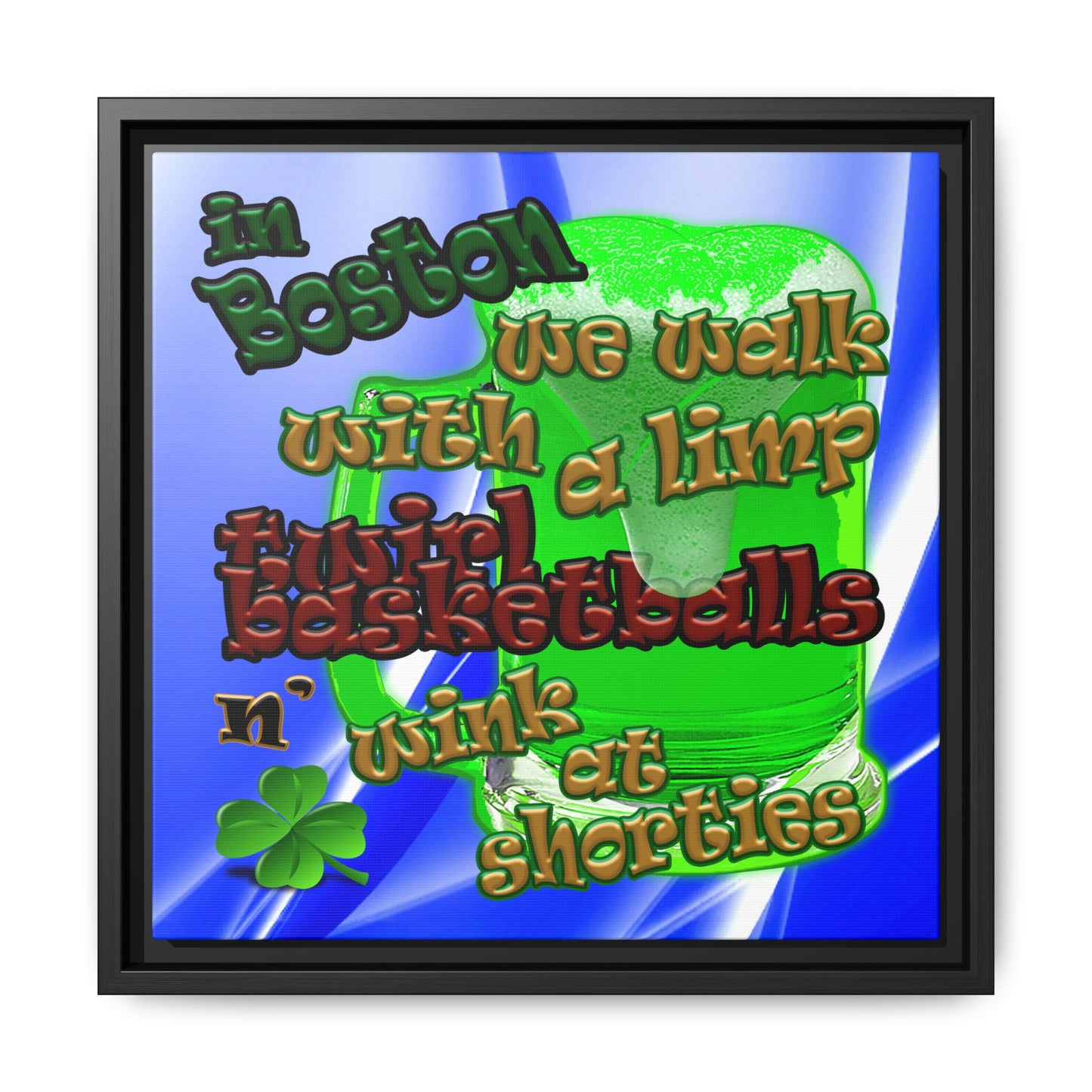 celtics logo - framed canvas art (blue-white wave)