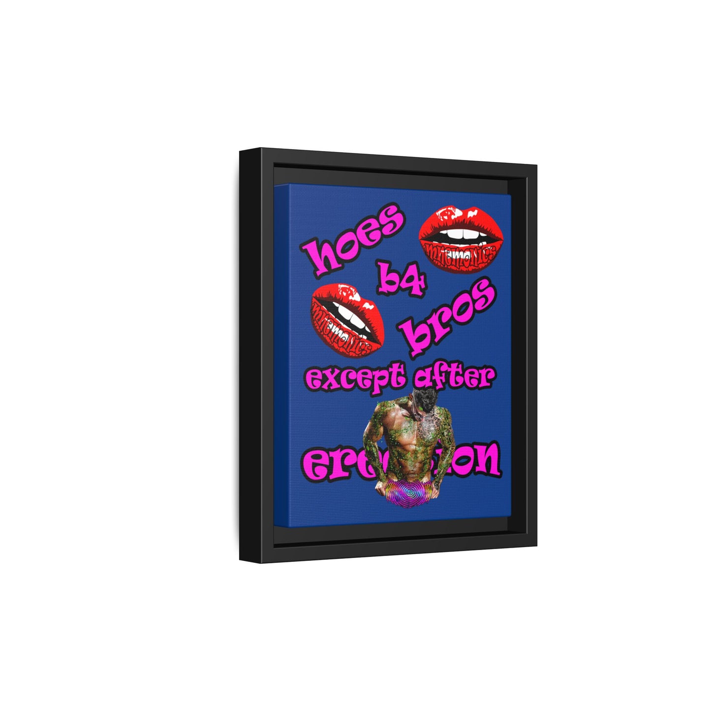 hoes b4 bros - framed canvas art (dark blue)