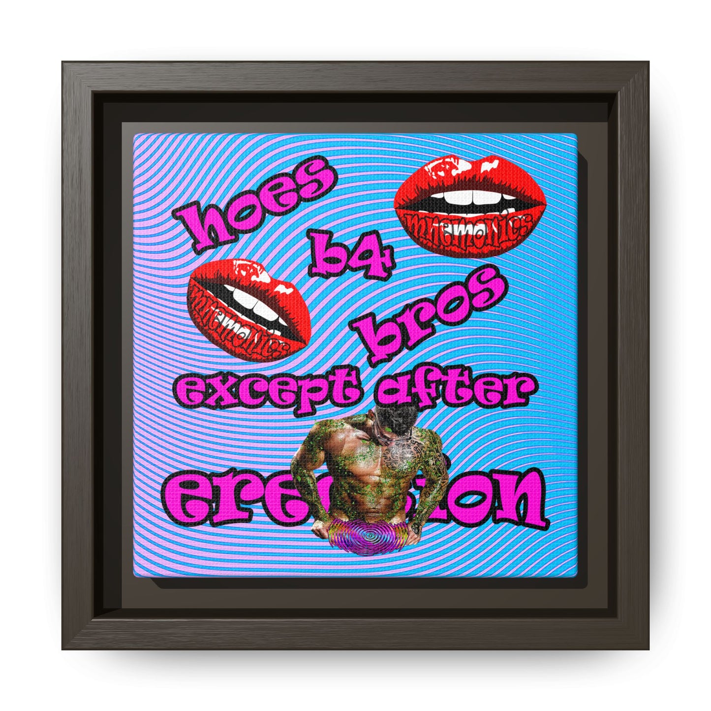 hoes b4 bros - framed canvas art (light blue-purple wave)