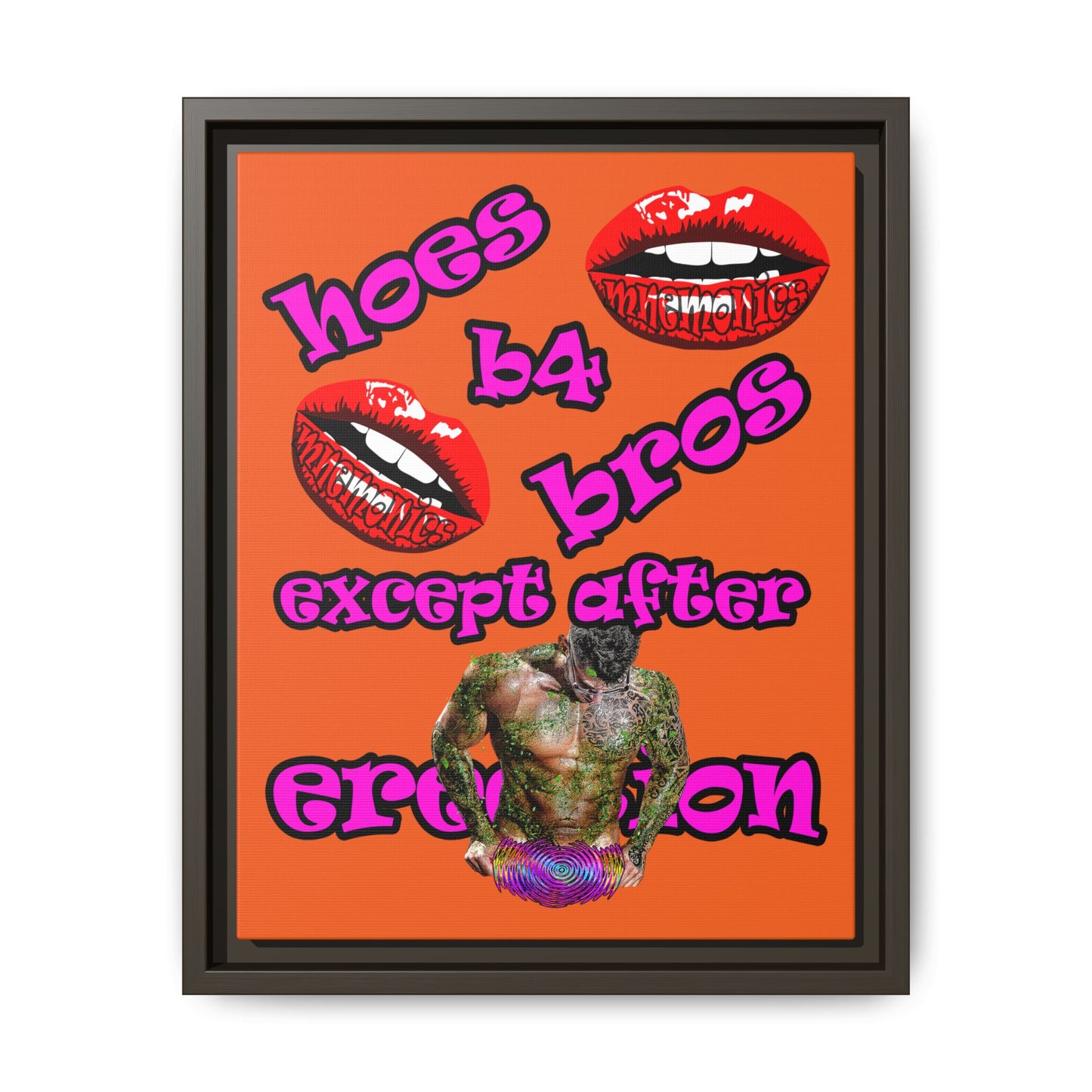 hoes b4 bros - framed canvas art (orange)