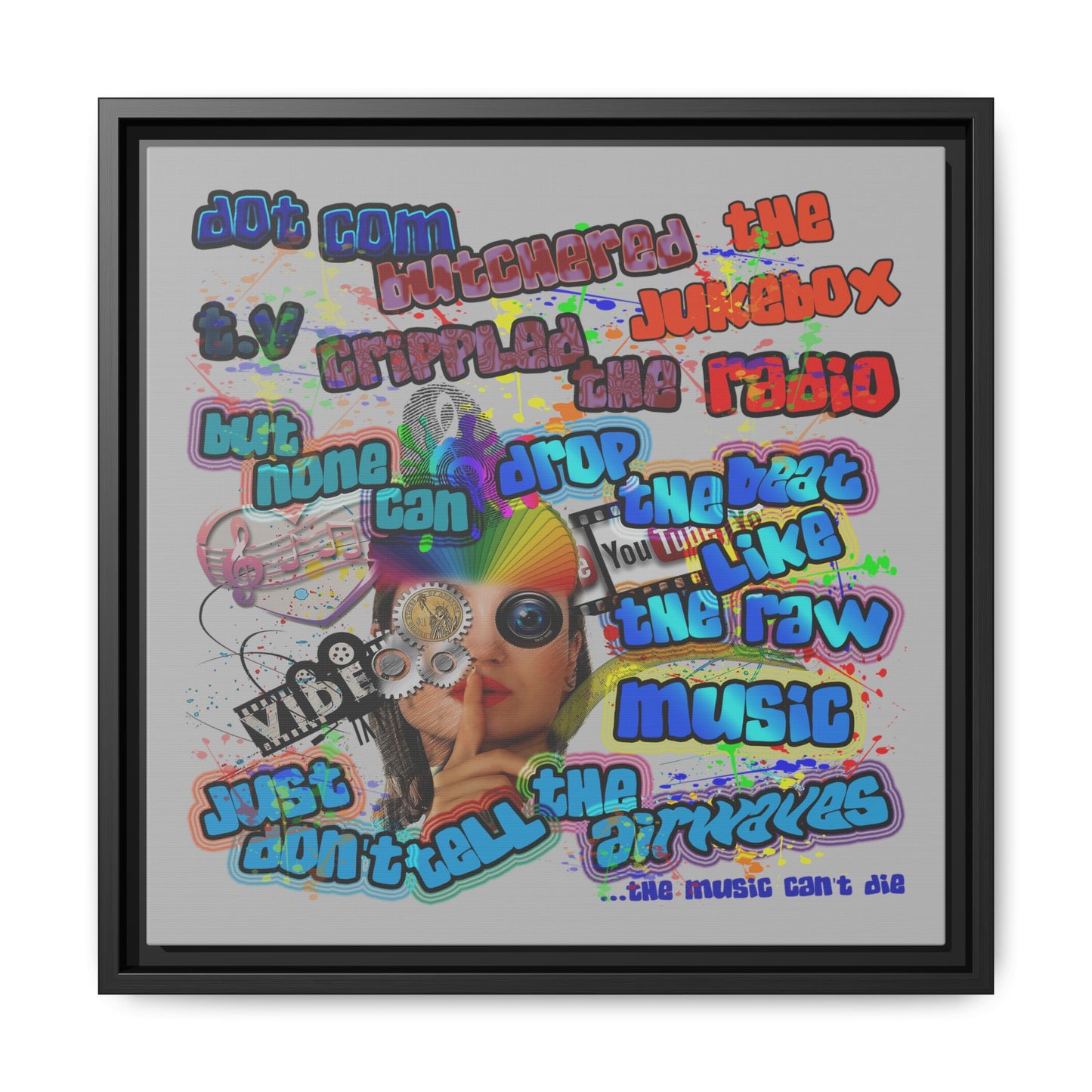 drop the beat - framed canvas art (light grey)