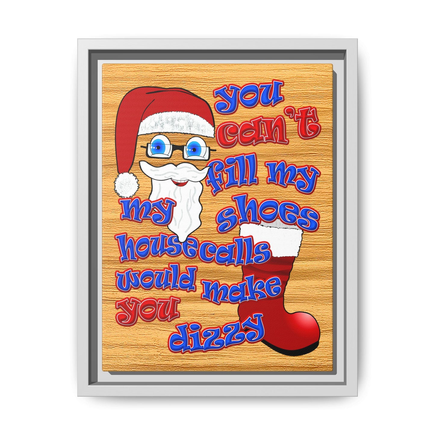 santa's shoes - framed canvas art (butterscotch wood finish)