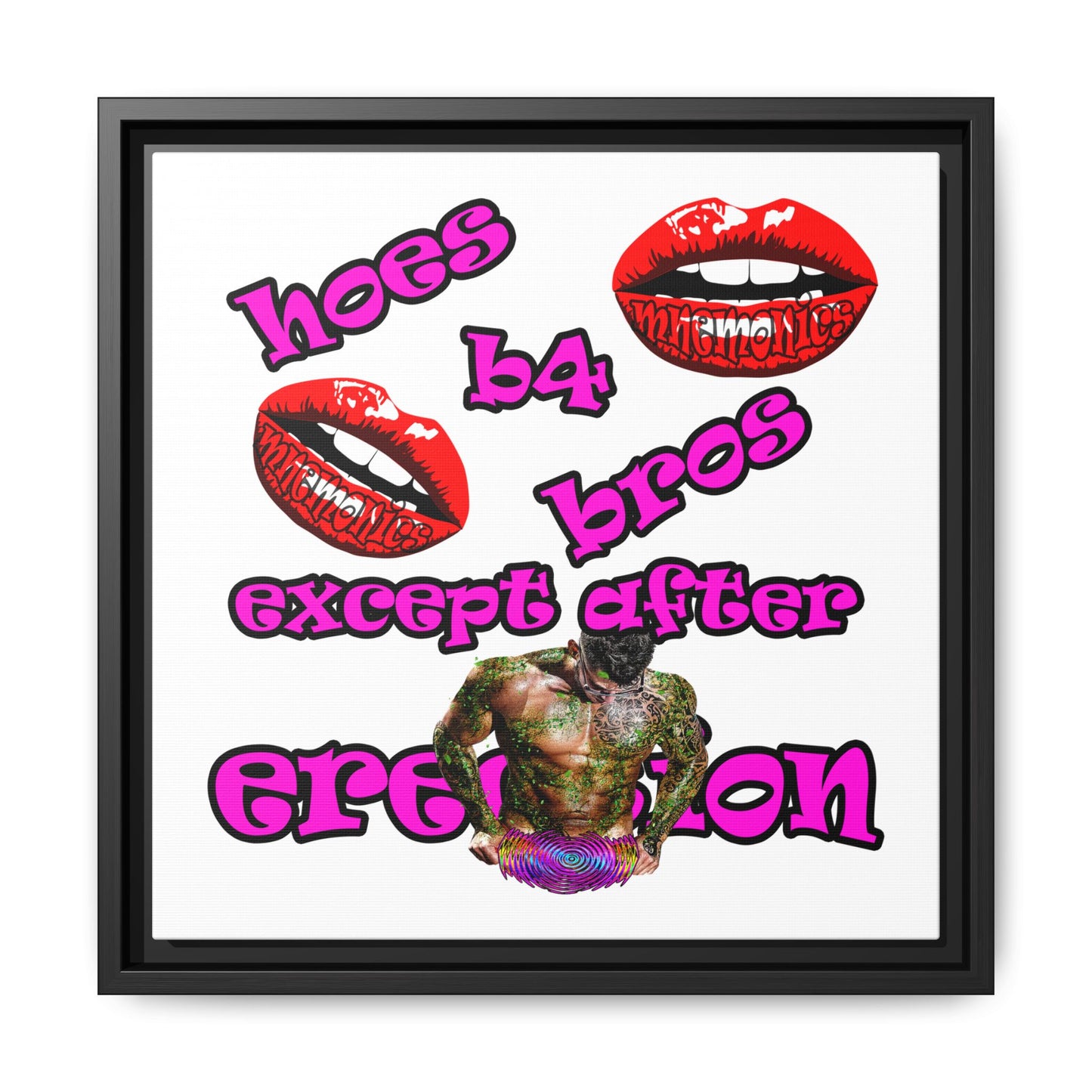 hoes b4 bros - framed canvas art (white)
