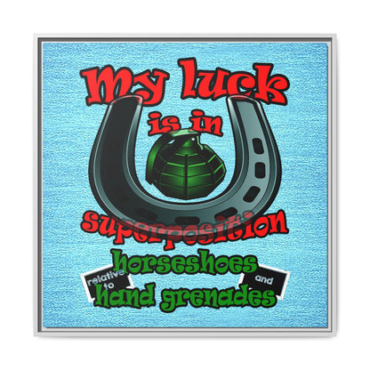 my luck - framed canvas art (faded blue)