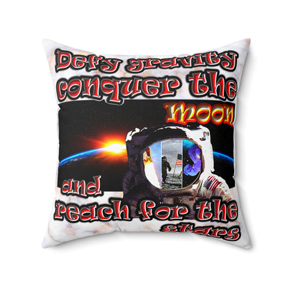 defy conquer reach - Spun Polyester Square Pillow - (white marble)