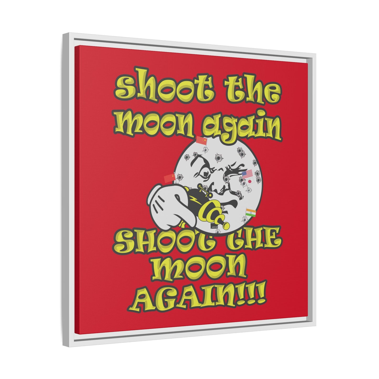 shoot the moon again - framed canvas art (dark red)