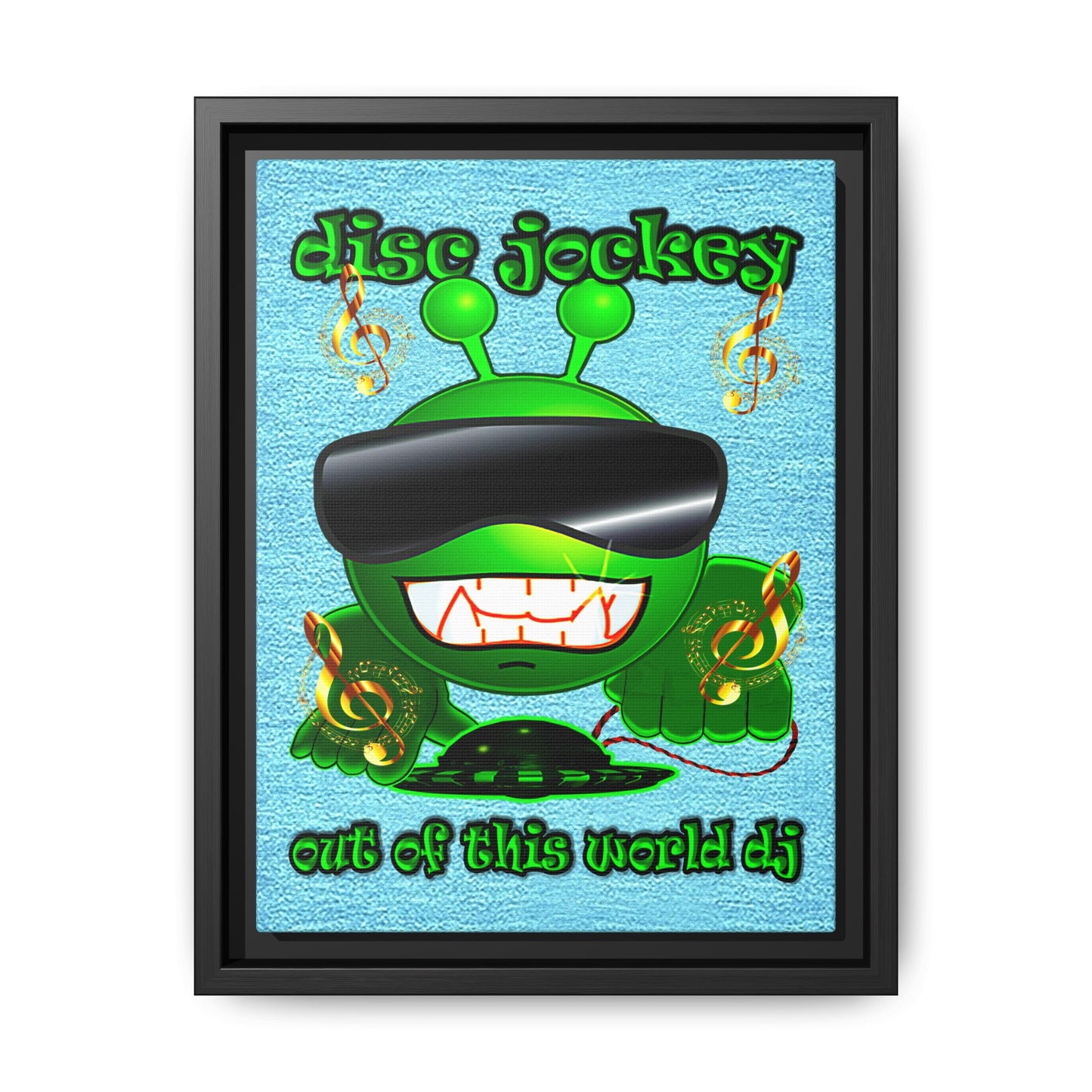 disc jockey - framed canvas art (faded blue)