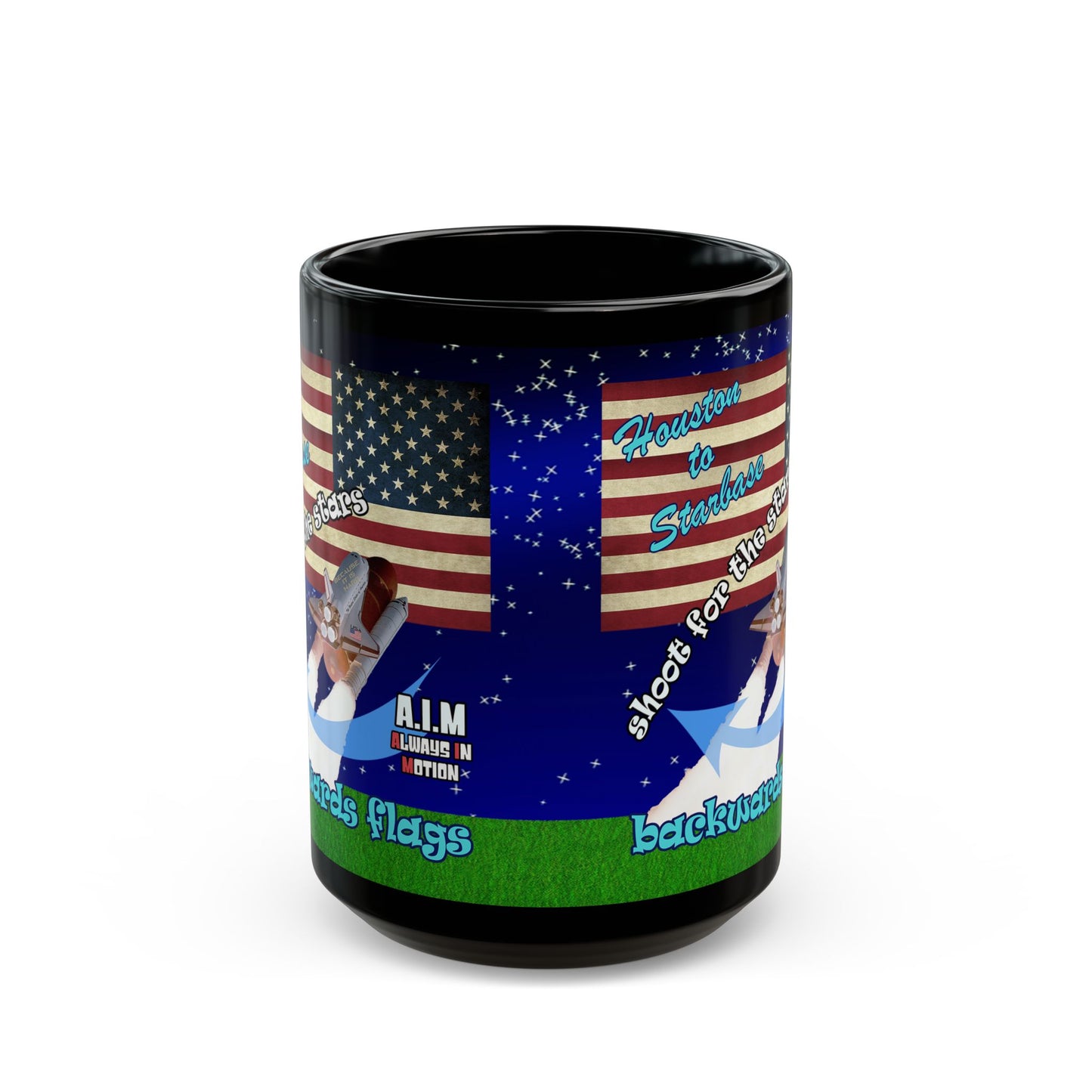 shoot for the stars - Black Mug ('snoops' background)