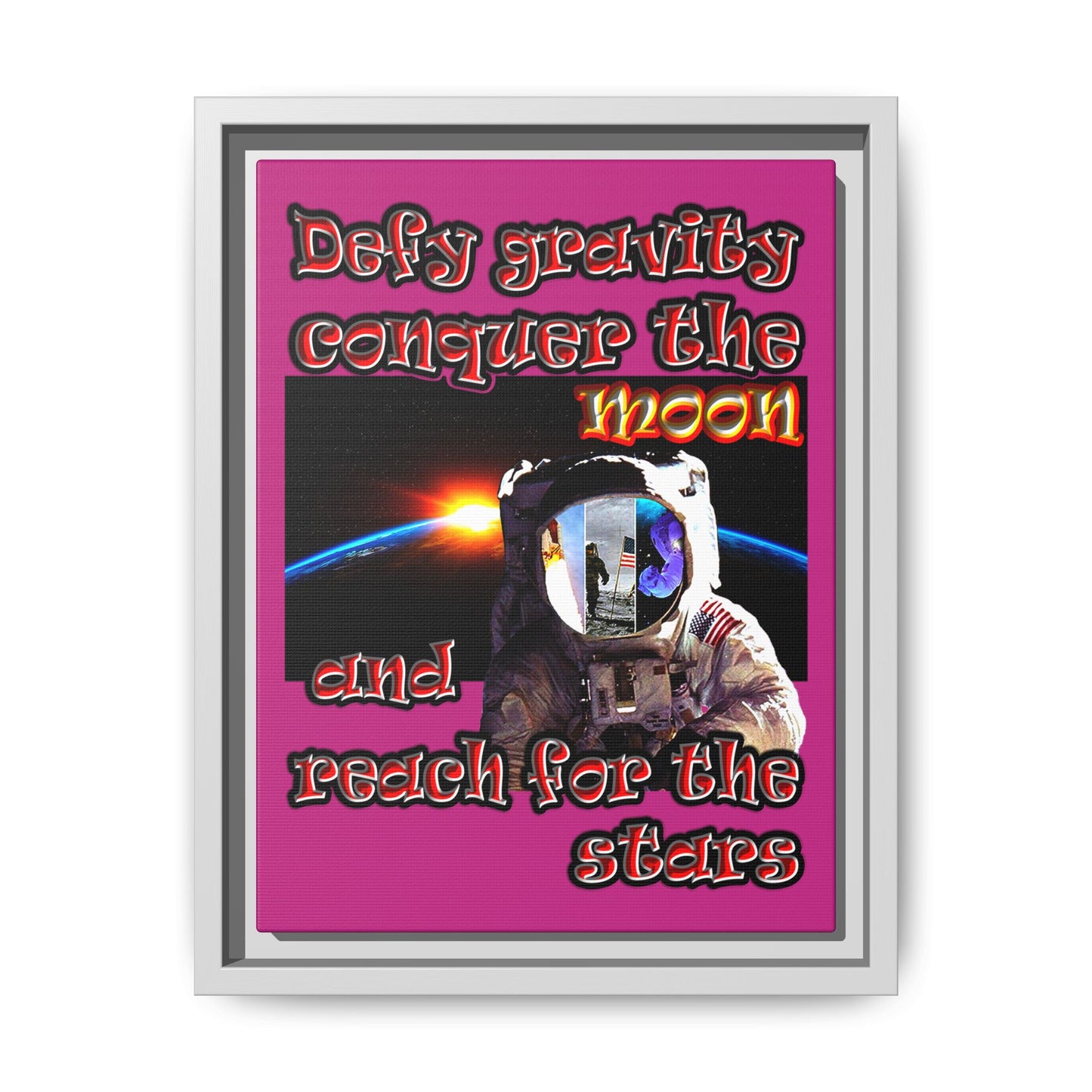 defy conquer reach - framed canvas art (pink)