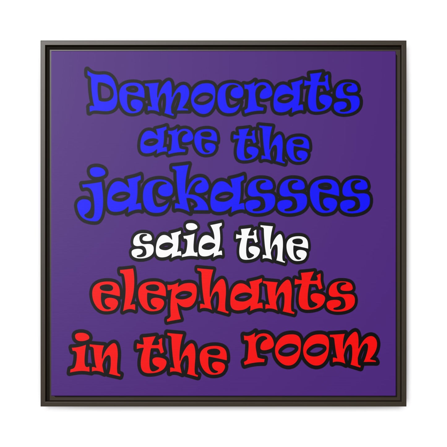 donkeys and elephants - framed canvas art (purple)