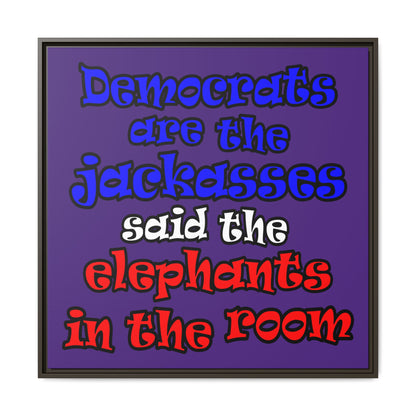 donkeys and elephants - framed canvas art (purple)
