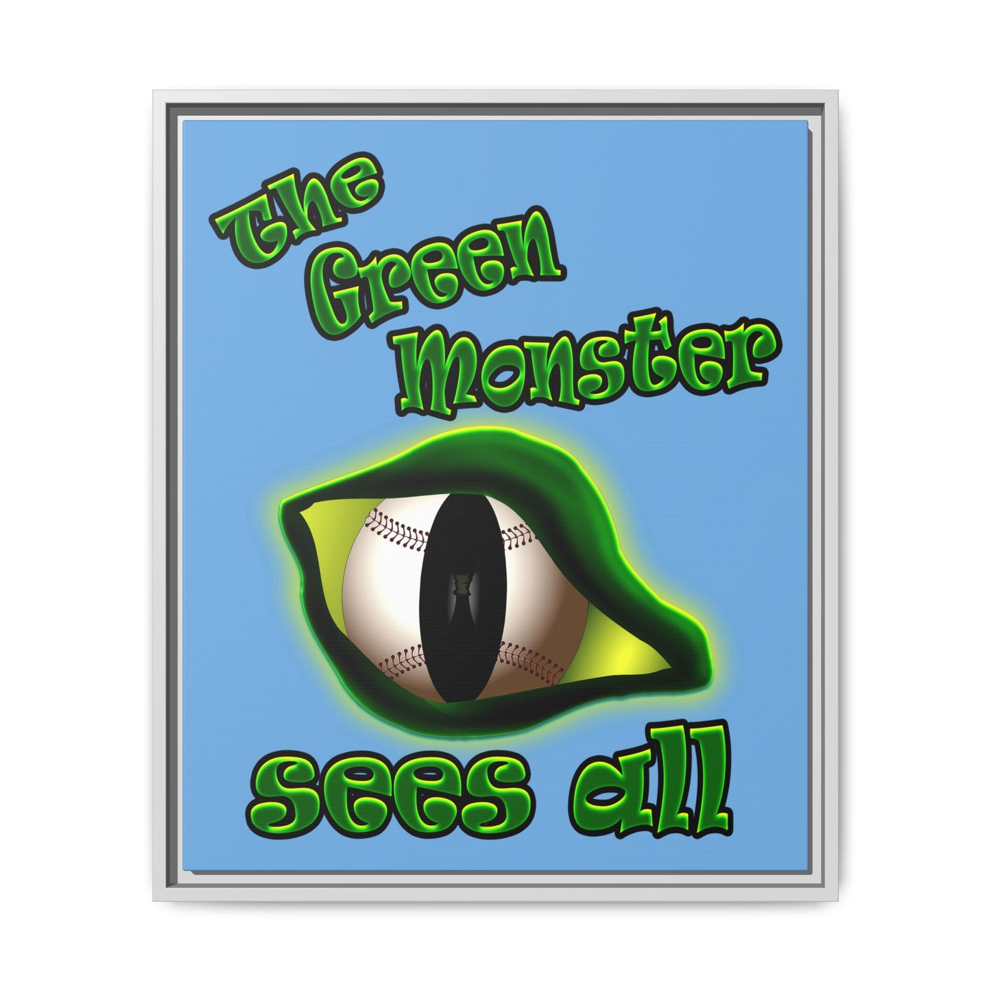 green monster - framed canvas art (light blue)