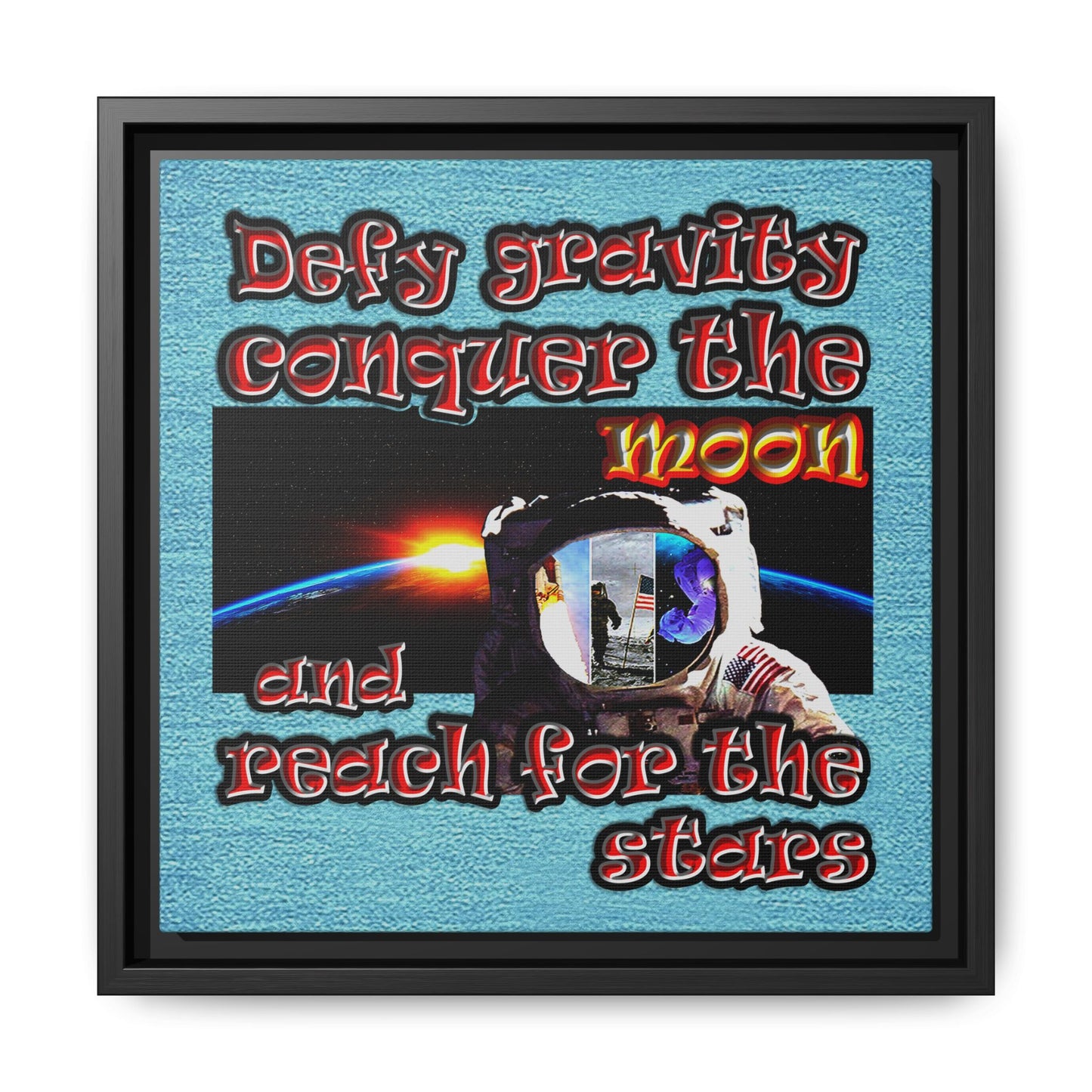 defy conquer reach - framed canvas art (faded blue)