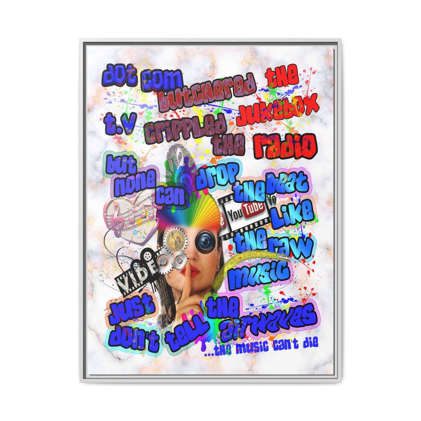 drop the beat - framed canvas art (white marble)