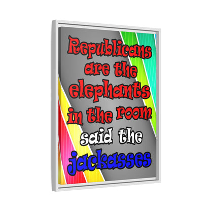 donkeys and elephants - framed canvas art (rainbow split)