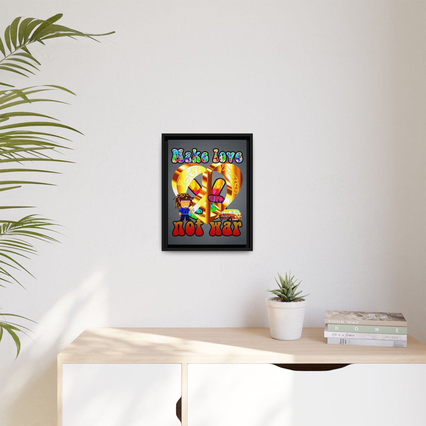 love peace - framed canvas art (grey-light grey)