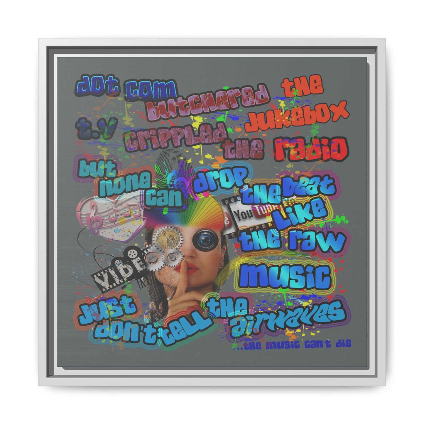 drop the beat - framed canvas art (dark grey)