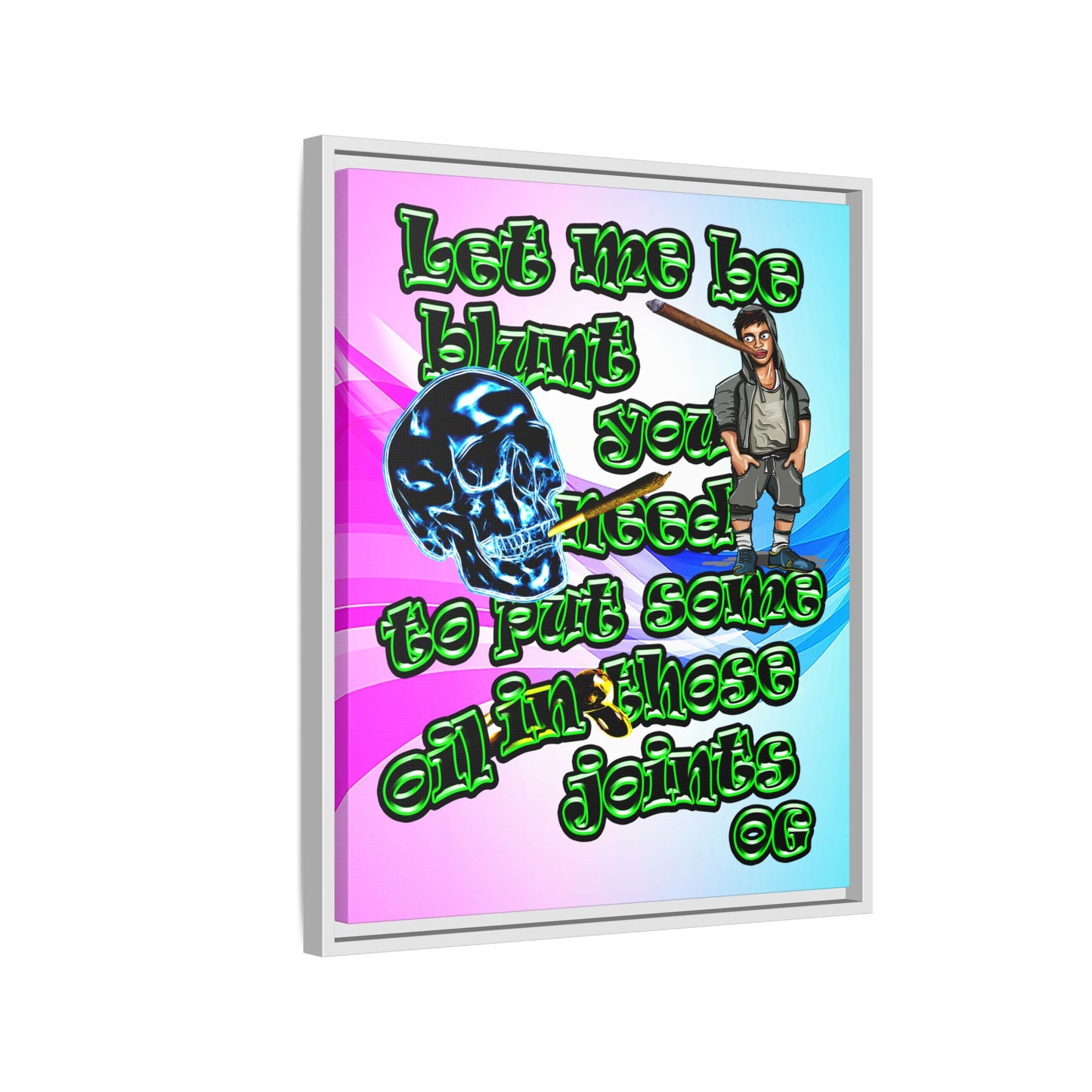 og - framed canvas art (light blue-pink wave)