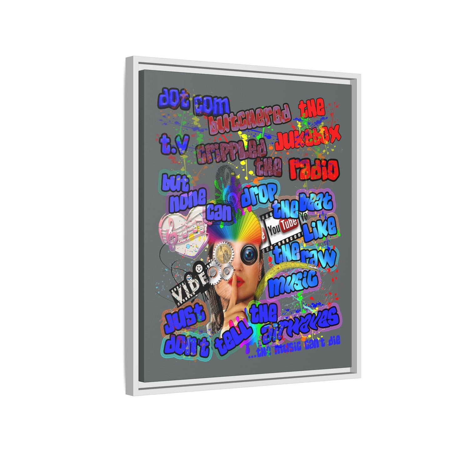 drop the beat - framed canvas art (dark grey)