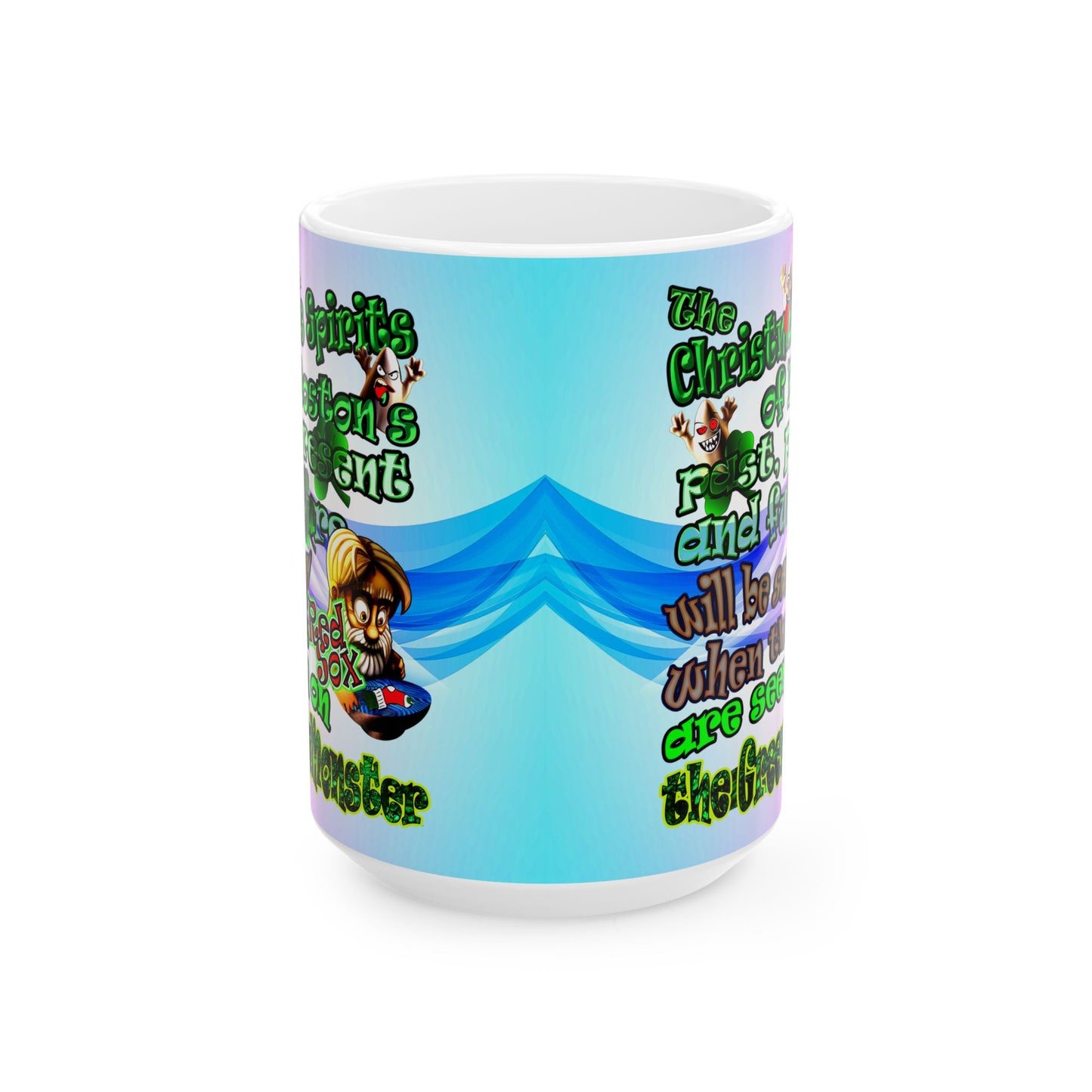 christmas spirits of boston - White Mug (light blue-pink wave)