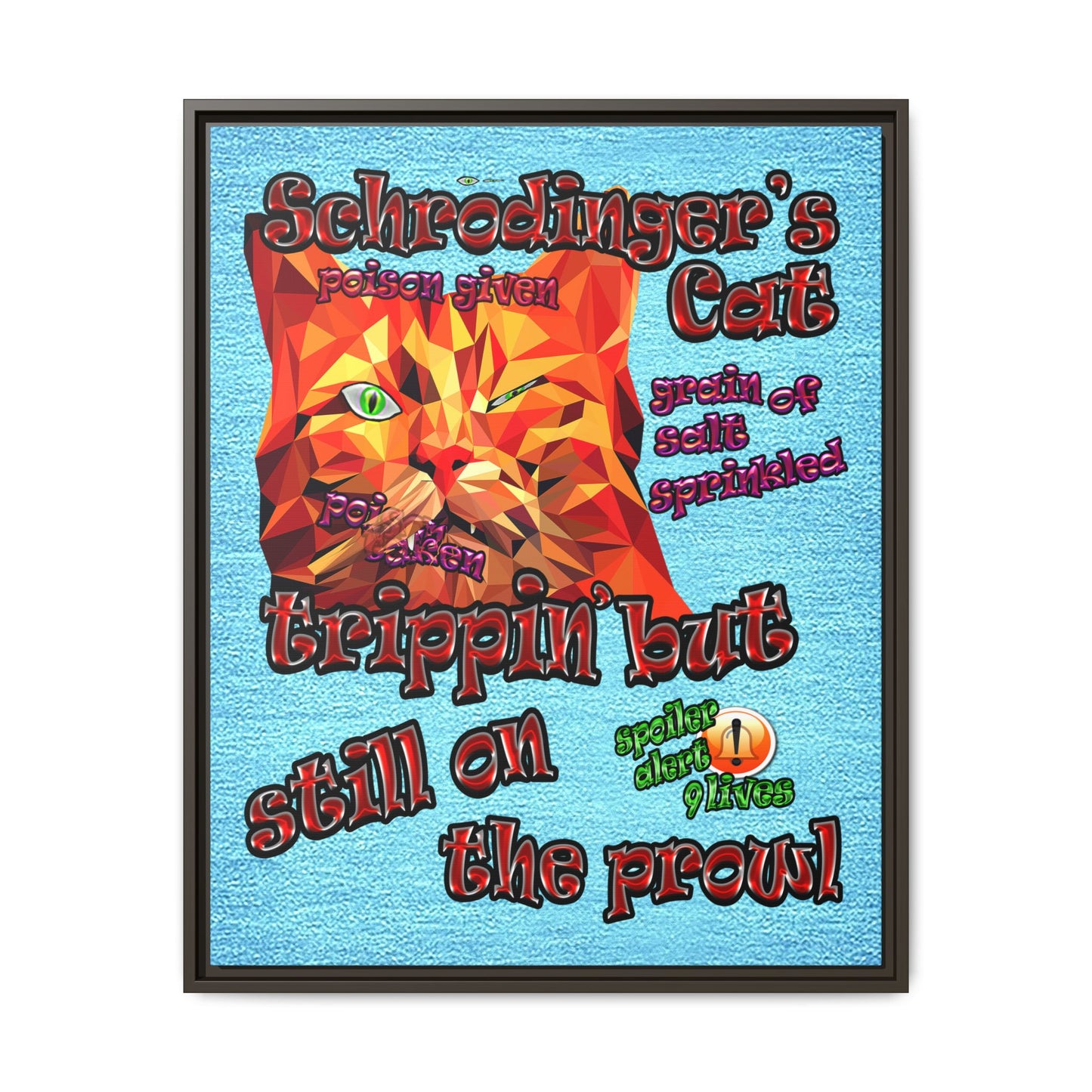 schrodinger's cat - framed canvas art (faded blue)