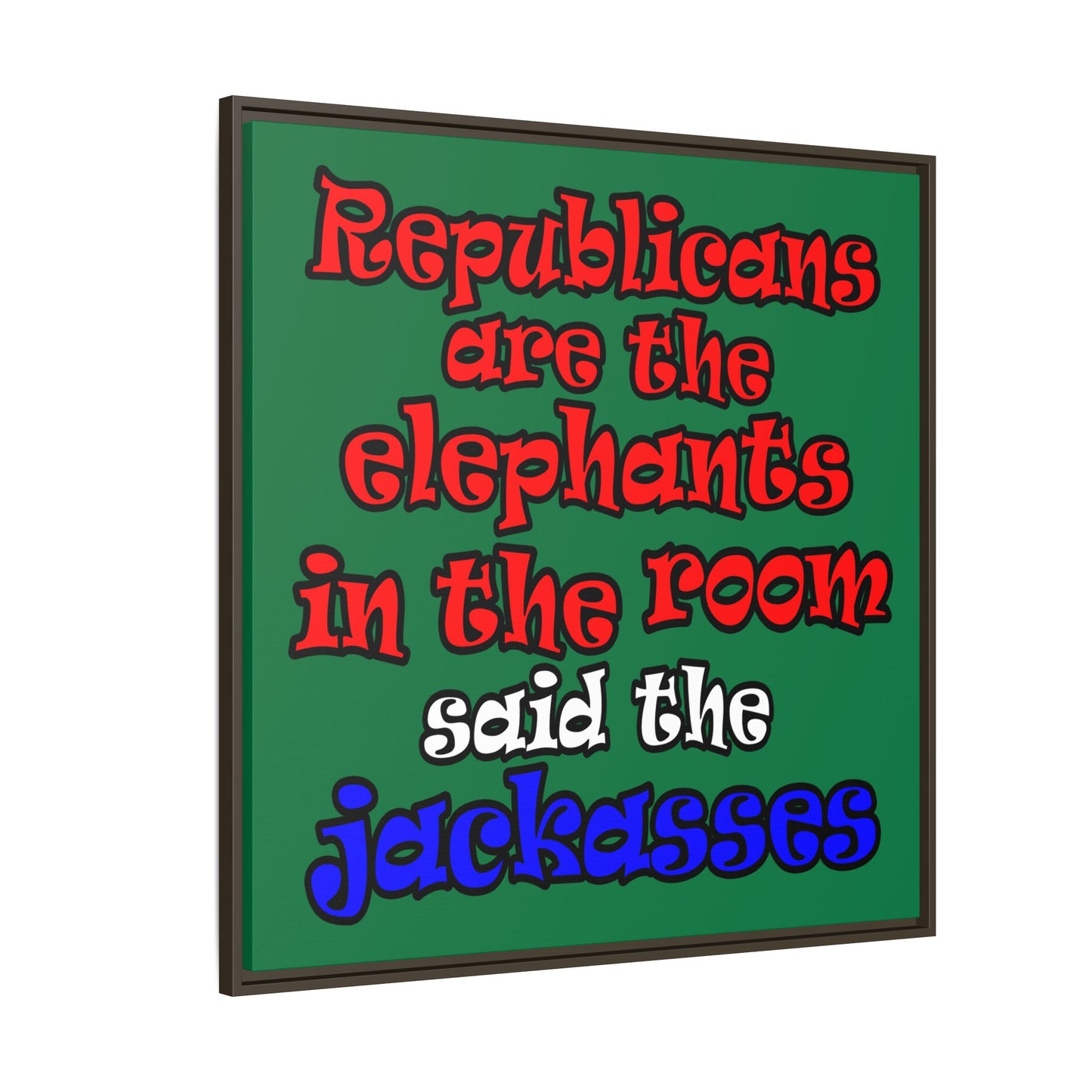donkeys and elephants - framed canvas art (dark green)