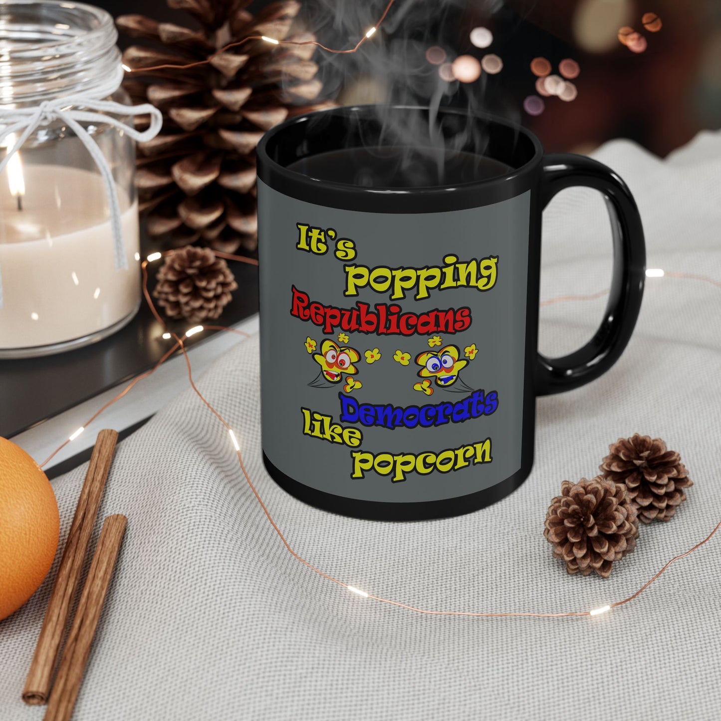 popping like popcorn - Black Mug (dark grey)