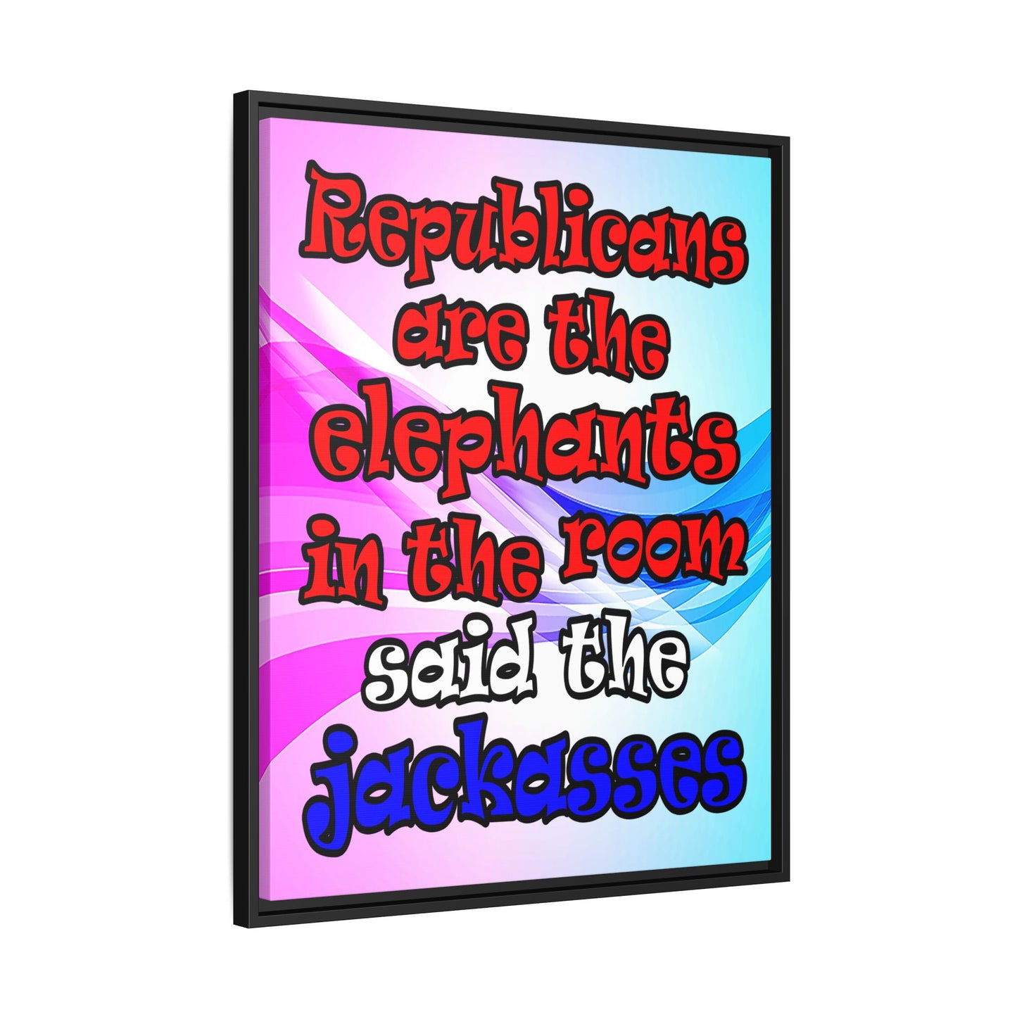 donkeys and elephants - framed canvas art (light blue-pink wave)