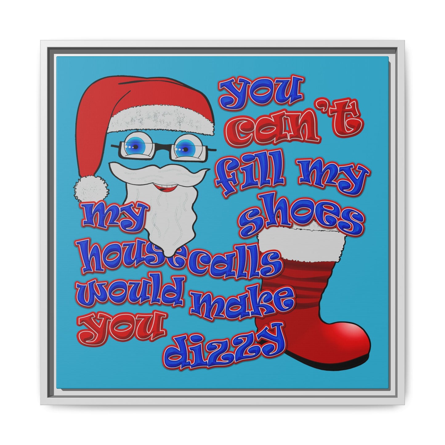 santa's shoes - framed canvas art (turquoise)