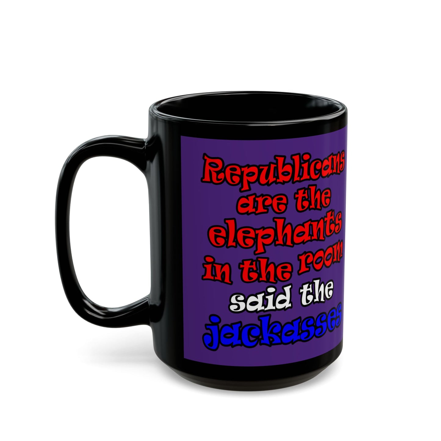donkeys and elephants - Black Mug (purple)