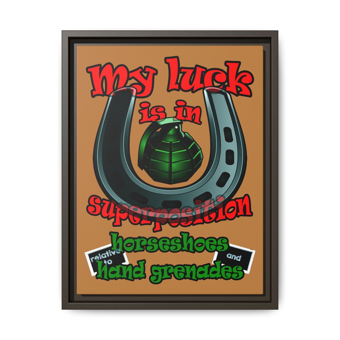 my luck - framed canvas art (light brown)
