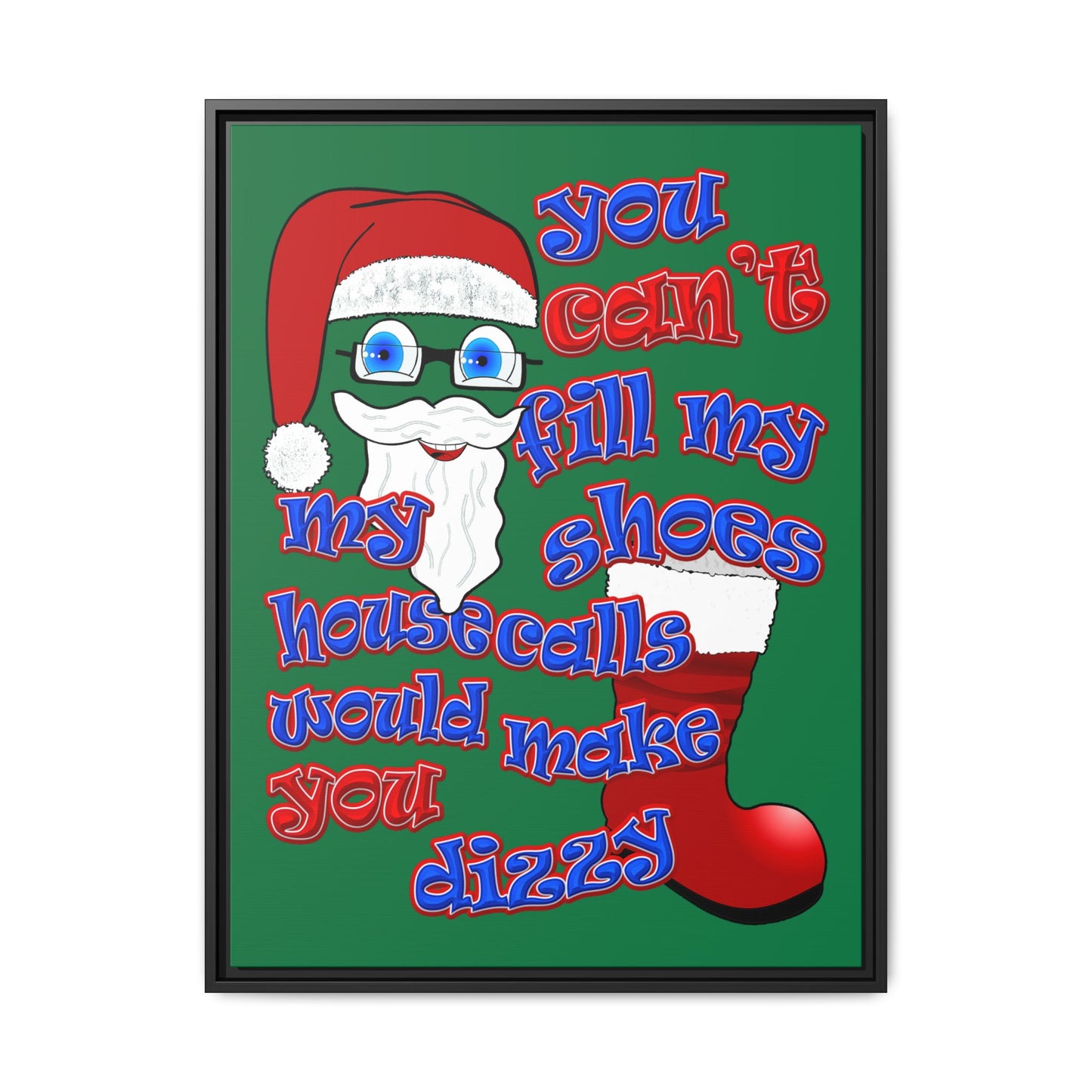 santa's shoes - framed canvas art (dark green)