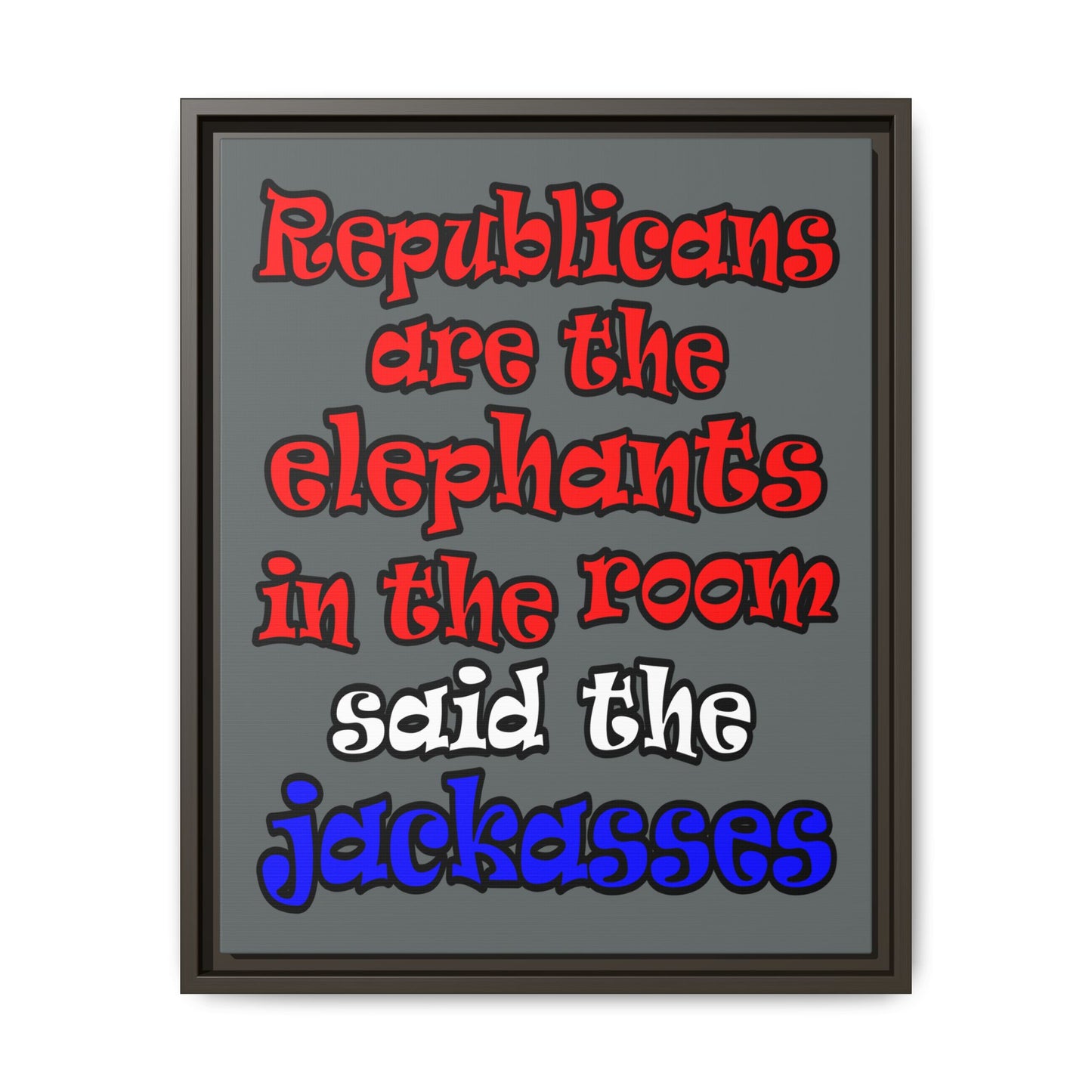 donkeys and elephants - framed canvas art (dark grey)