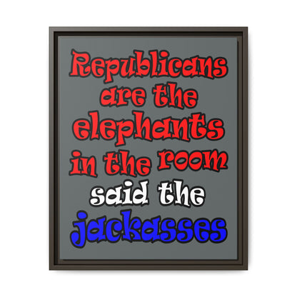 donkeys and elephants - framed canvas art (dark grey)