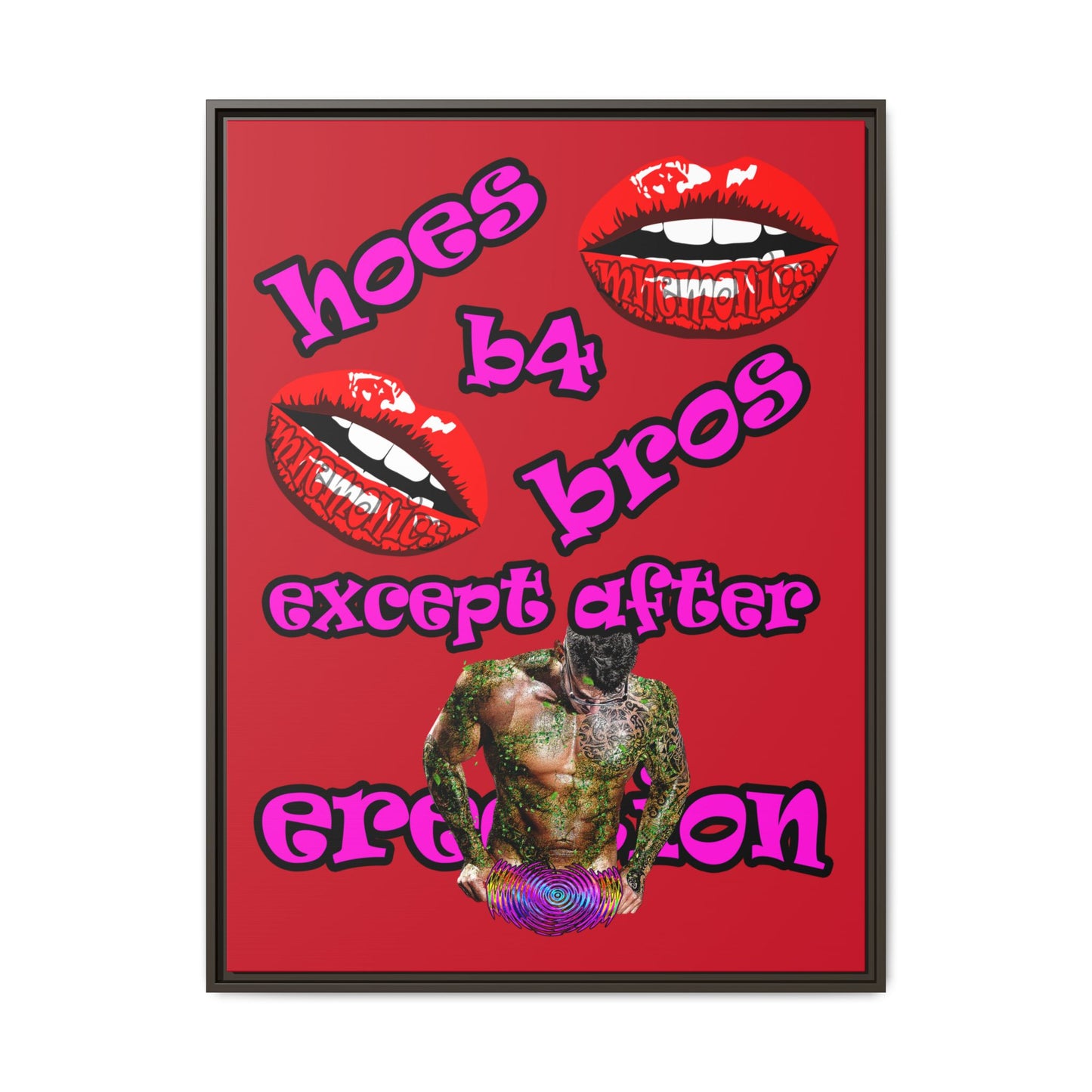 hoes b4 bros - framed canvas art (dark red)