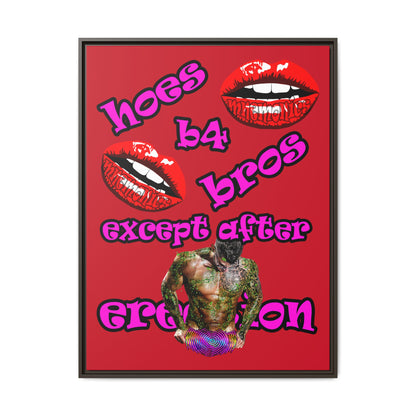 hoes b4 bros - framed canvas art (dark red)