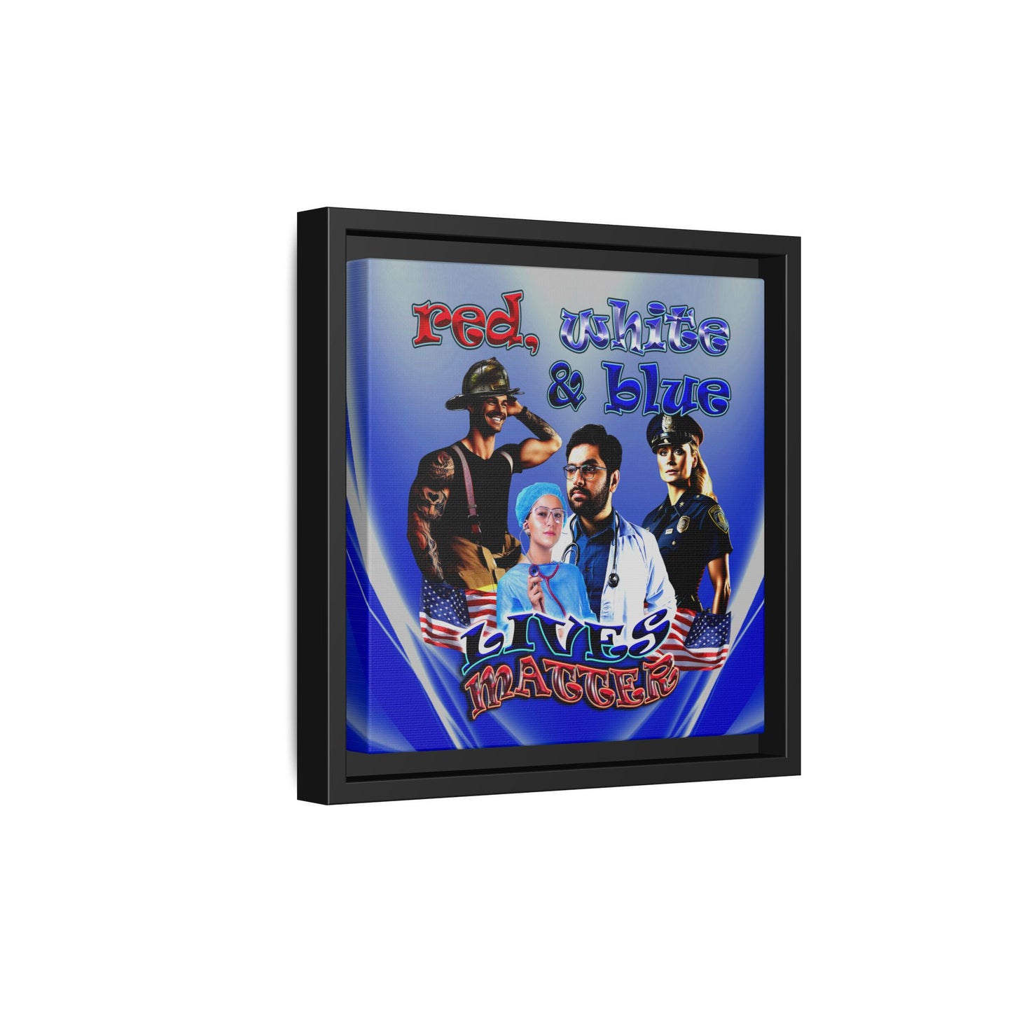 rw&b lives matter - framed canvas art (blue-white wave)