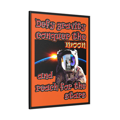 defy conquer reach - framed canvas art (orange)