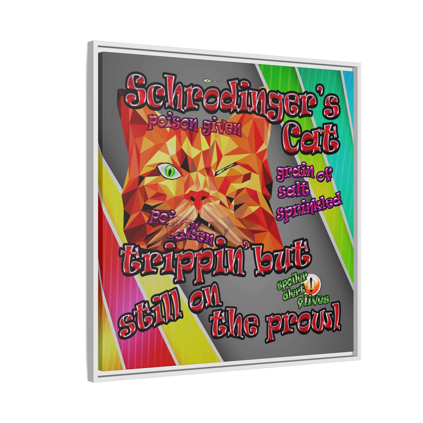 schrodinger's cat - framed canvas art (rainbow split)