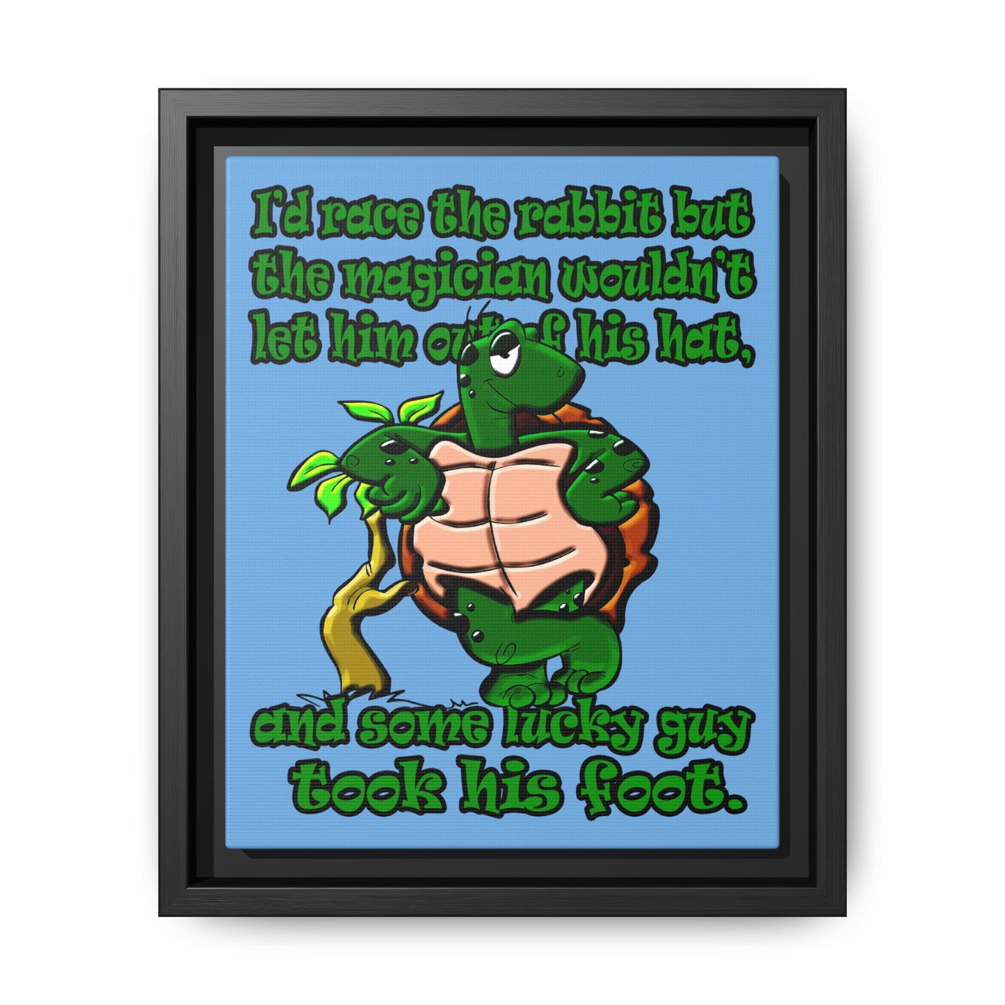 turtle race - framed canvas art (light blue)