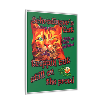 schrodinger's cat - framed canvas art (dark green)